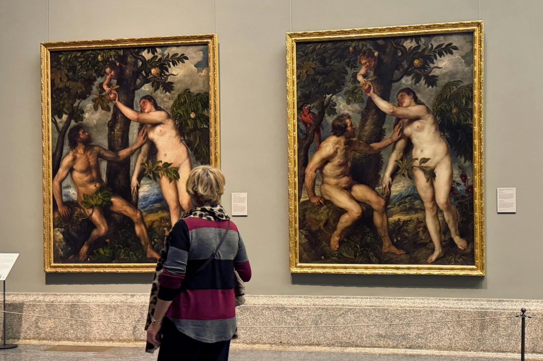 ゲストは、ティツィアーノのアダムとイブのペアの絵を考えています。