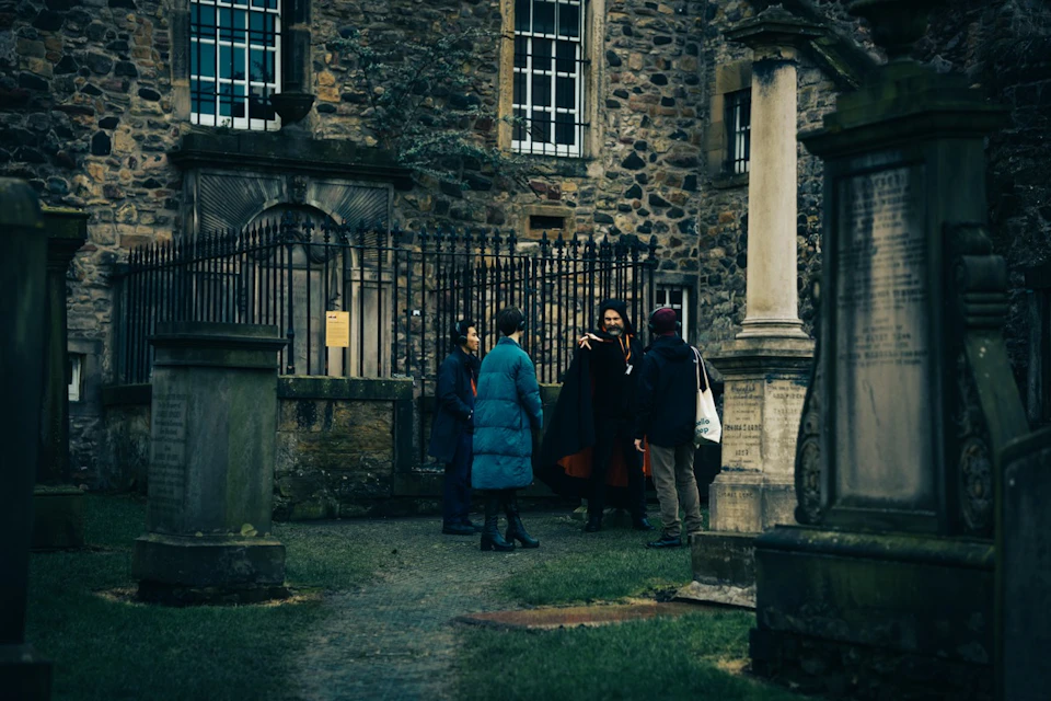Storyteller in graveyard