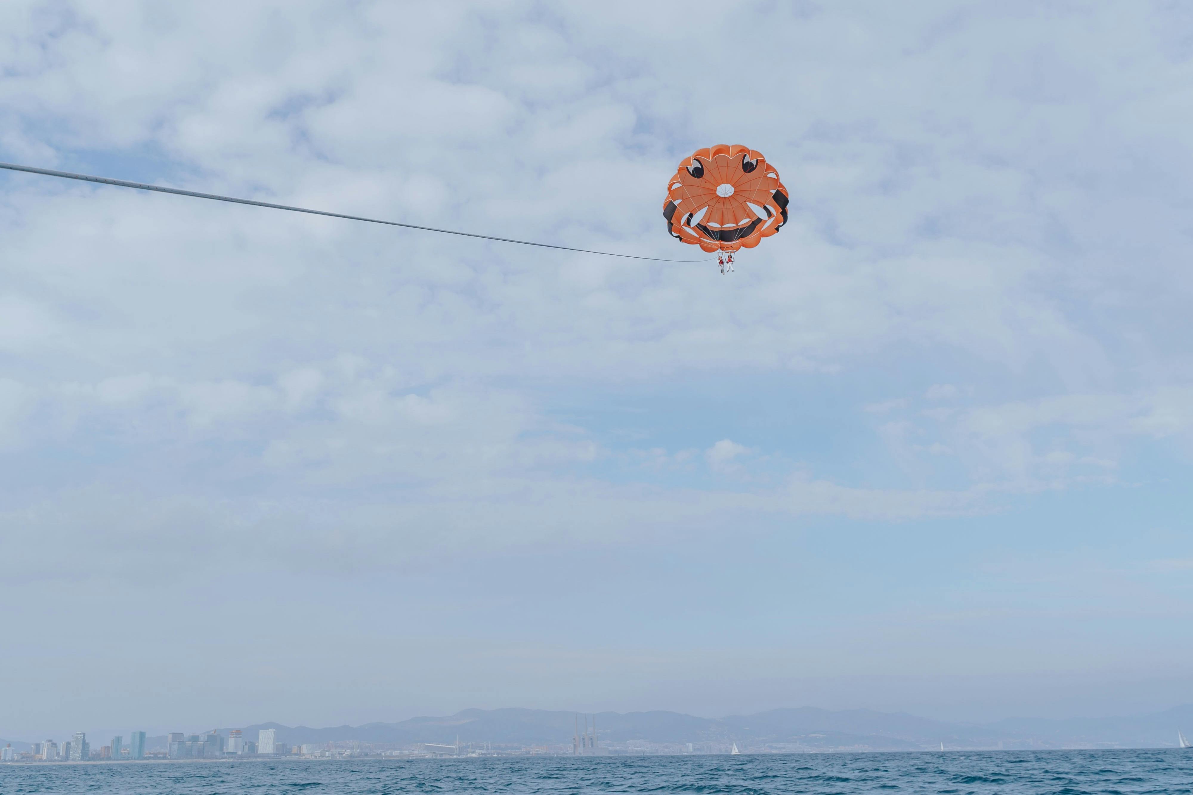 Happy customers flying high in the skies above Barcelona