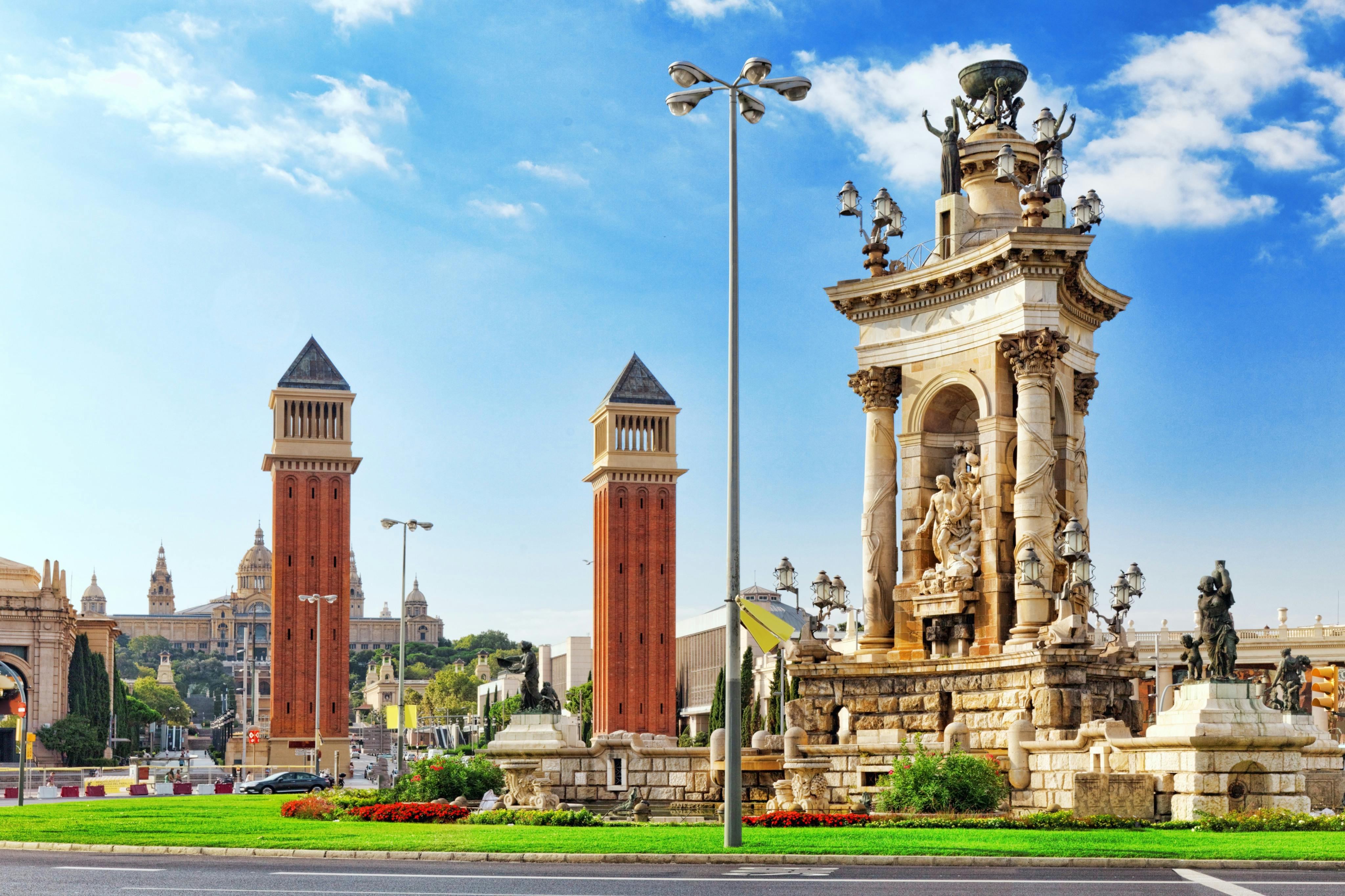 Spain Square, with the Venetian Towers, Fairgrounds and National Palace in the background