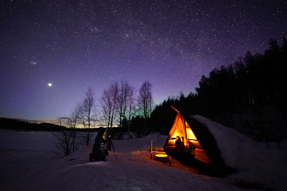 Lappish barbecue and warm fire while waiting for the Northern Lights