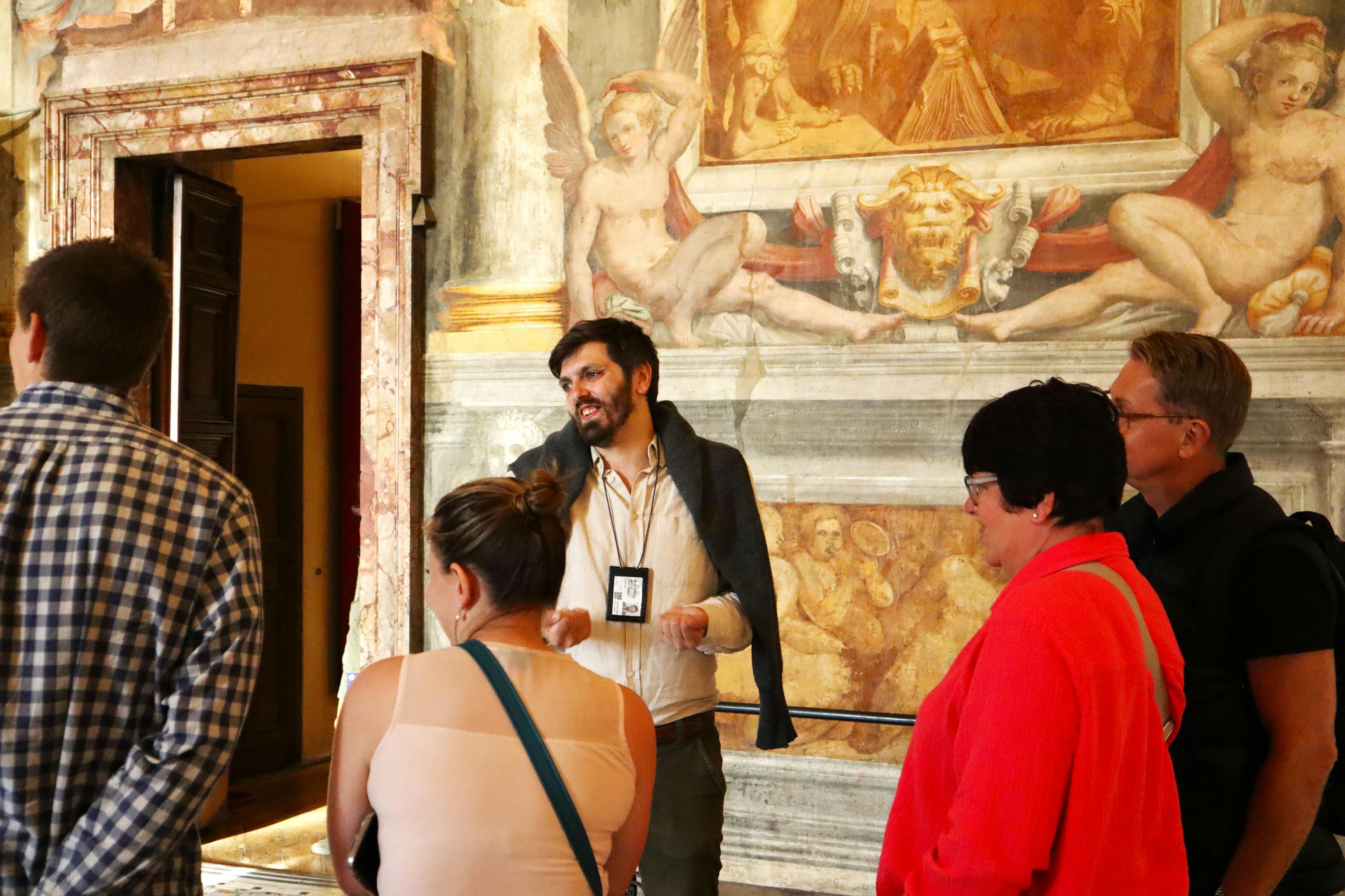 inside the castle with the guide