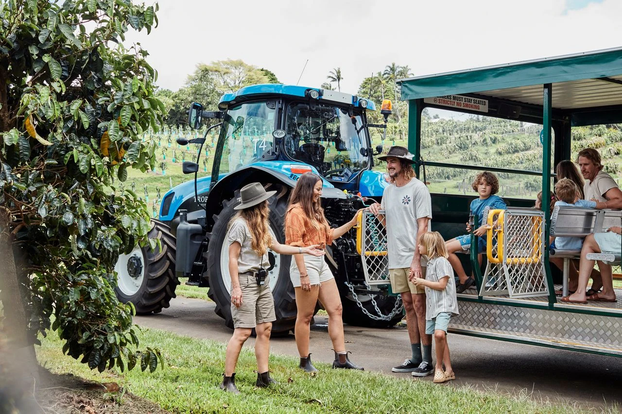 Tropical Fruit World: Guided Tractor Tour + Boat Cruise + Fruit Tastings
