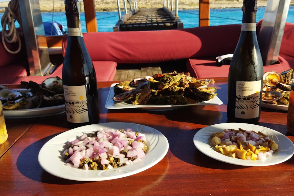 Fresh seafood and prosecco