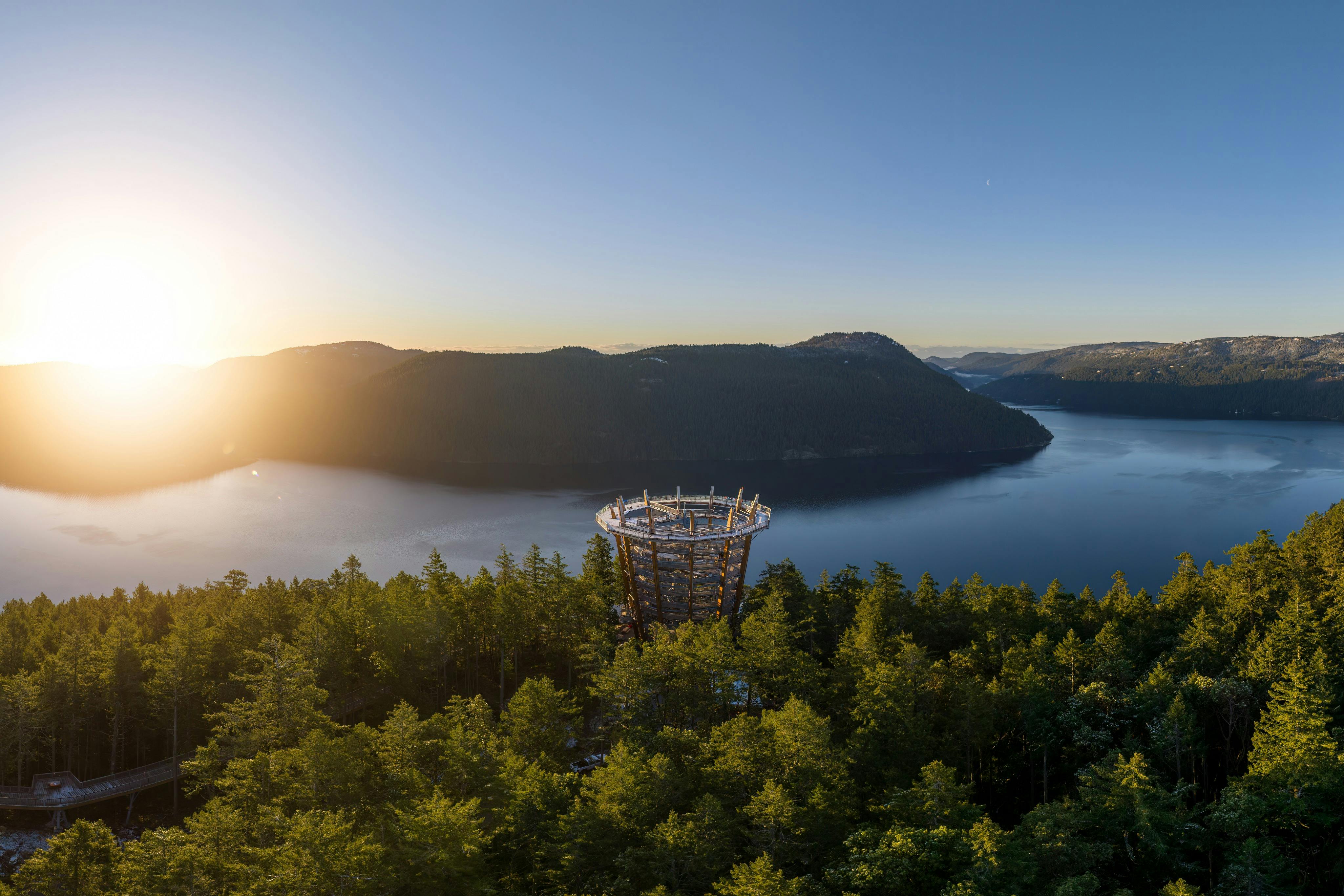 Panoramic sunset at Malahat SkyWalk