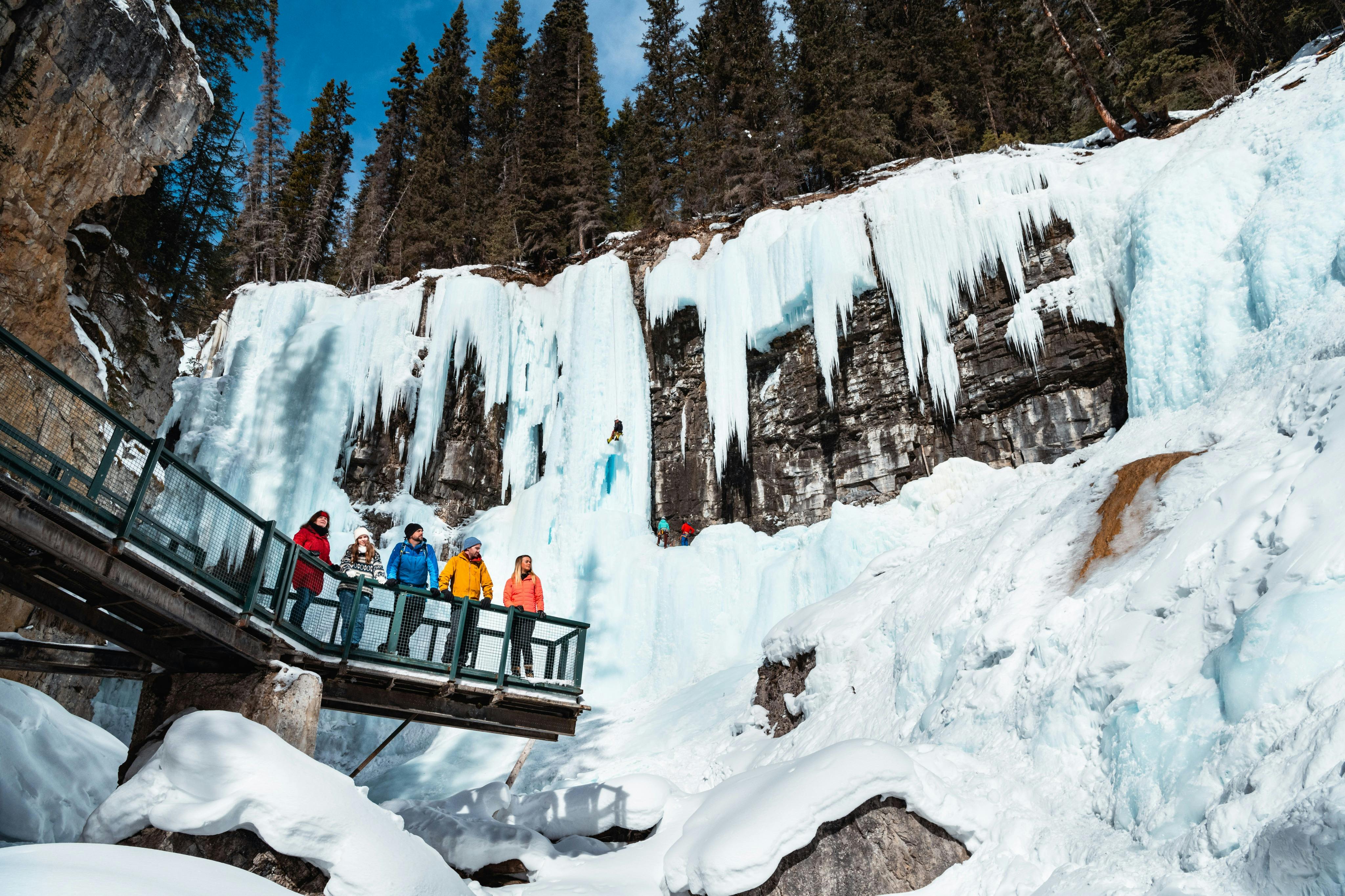 Enjoying the view of the stunning ice formations and climbers!