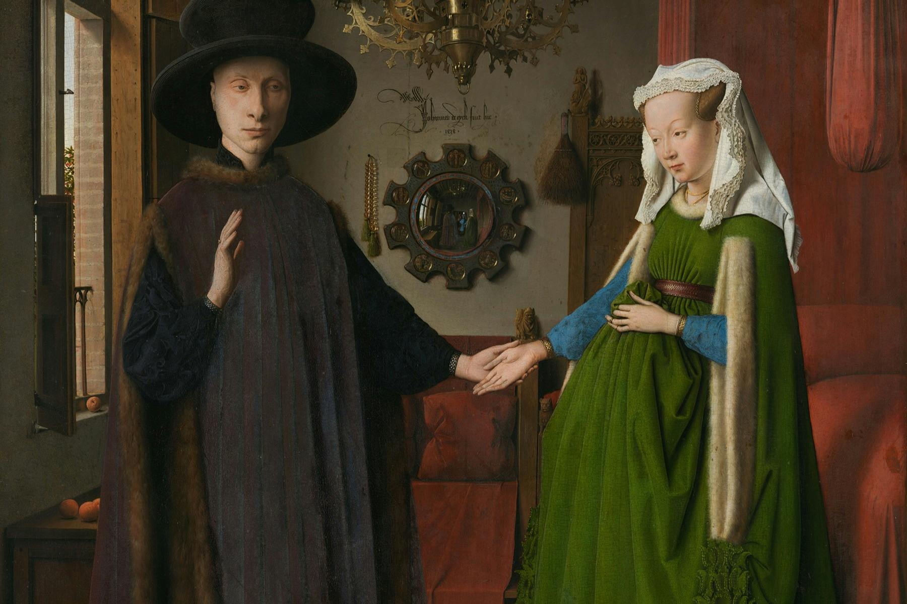 一个穿着深色长袍和帽子的人站在室内，握着另一个人的手，可以看到窗户和华丽的装饰品。