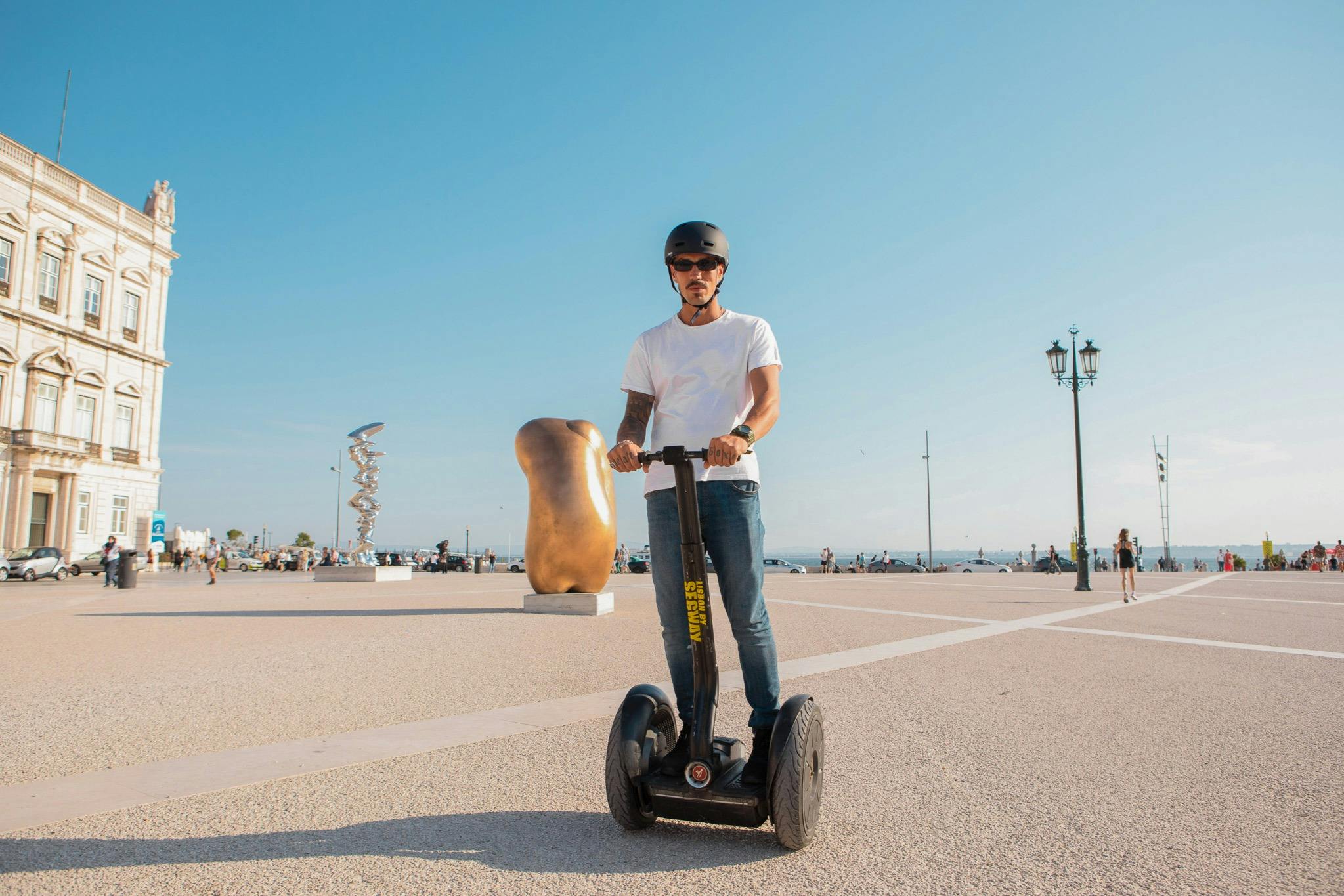 Tourists enjoying a segway guided tour in Lisbon