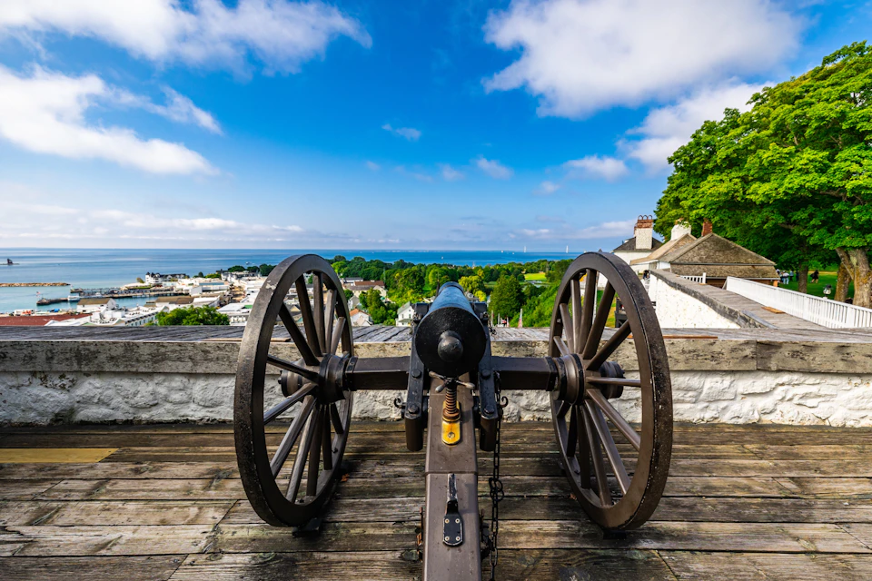 Looking east from the Lower Gun Platform at Fort Mackinac.