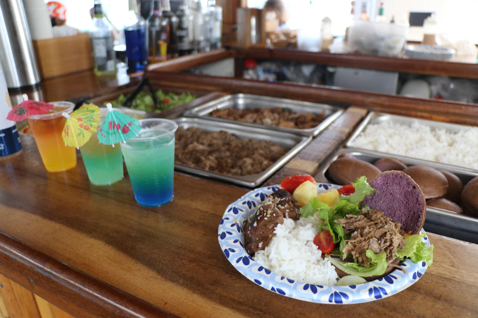 The supplier's tiki bar and what they serve for lunch
