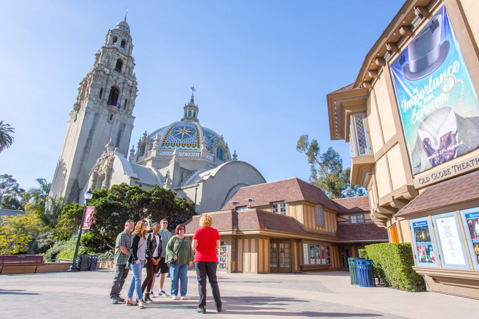 Old Globe Theater with the California Tower in Balboa Park with San Diego Walks