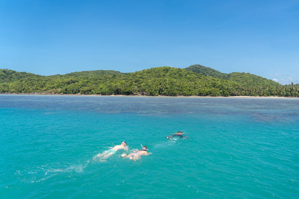 Swim with colorful sea creatures in the waters of Koh Tean (Coral Island)