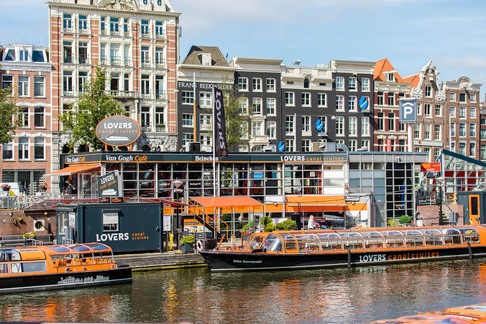 View of canal houses from the Amstel River