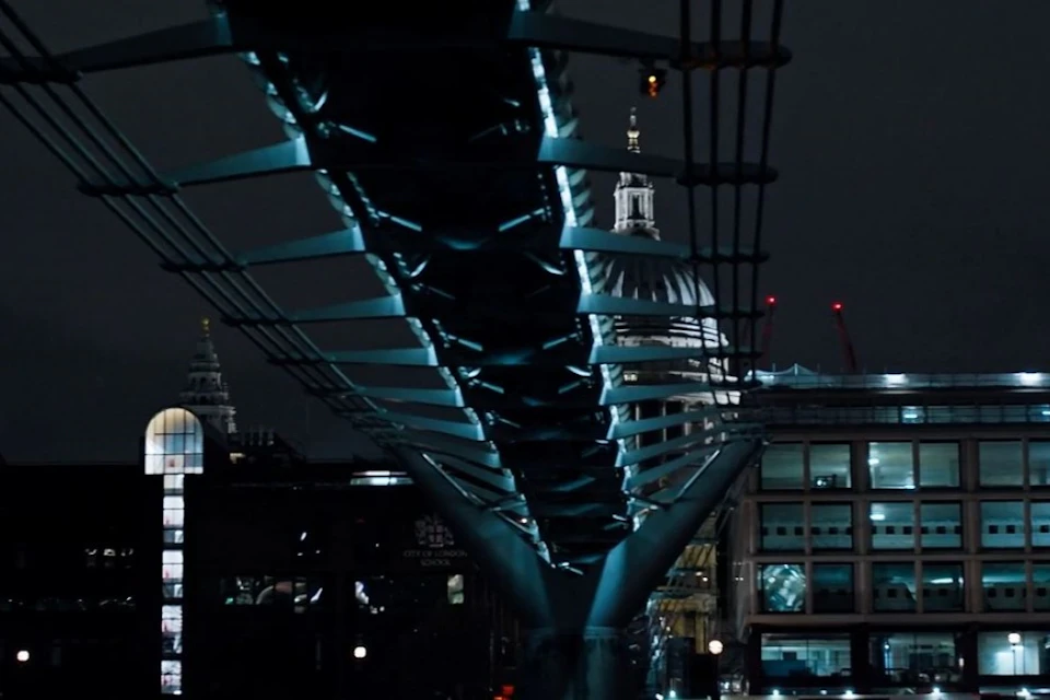 Illuminated Millennium Bridge and St. Paul's Cathedral