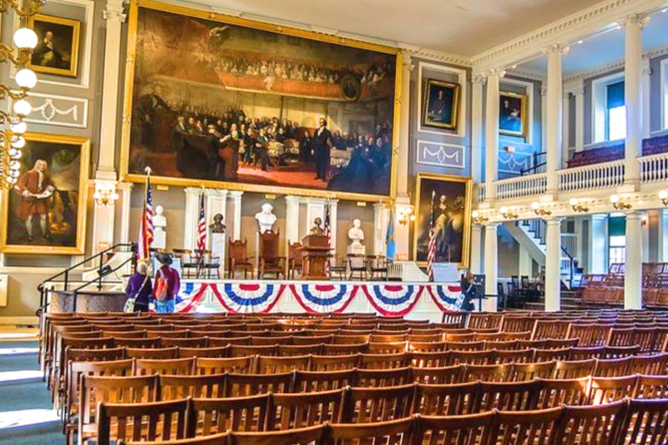 Inside Faneuil Hall. We take a break and when it's open to the public, you can enter for free.