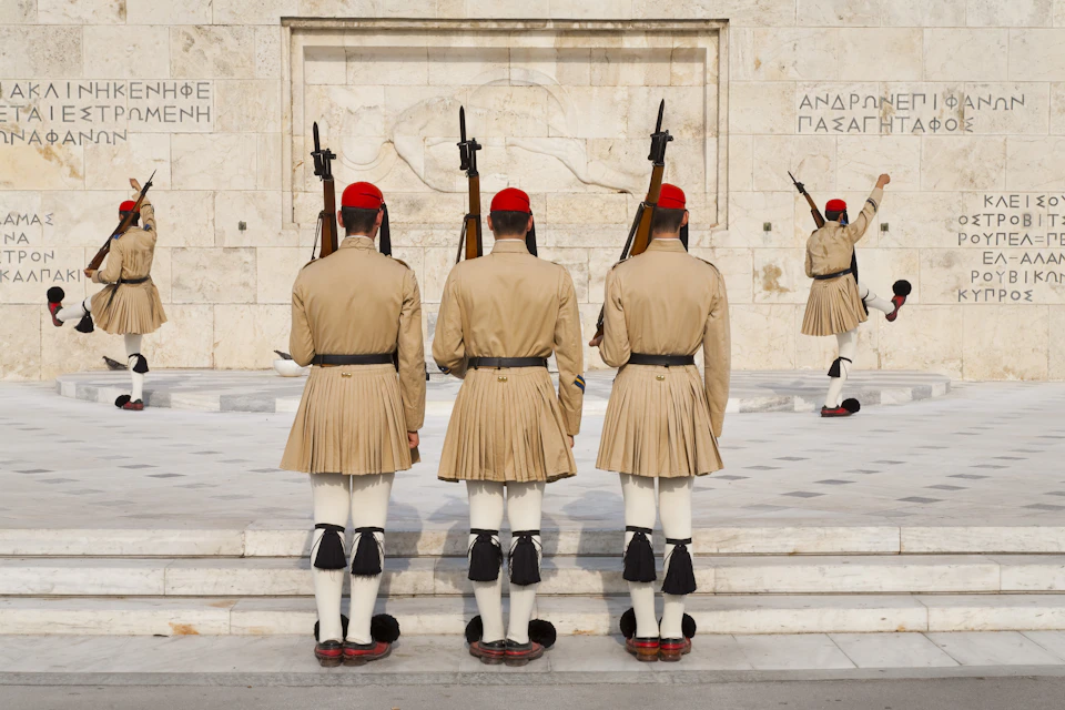 The "Evzones" presidential guard during their changing of guards ceremony.