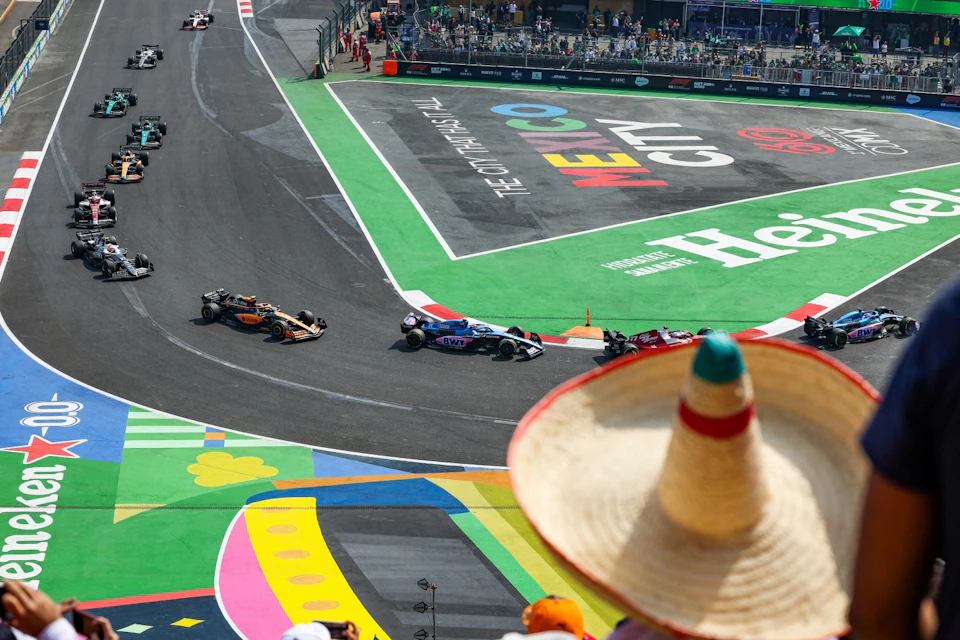 A grandstand view from The Foro Sol baseball stadium grandstand for the Mexican Grand Prix