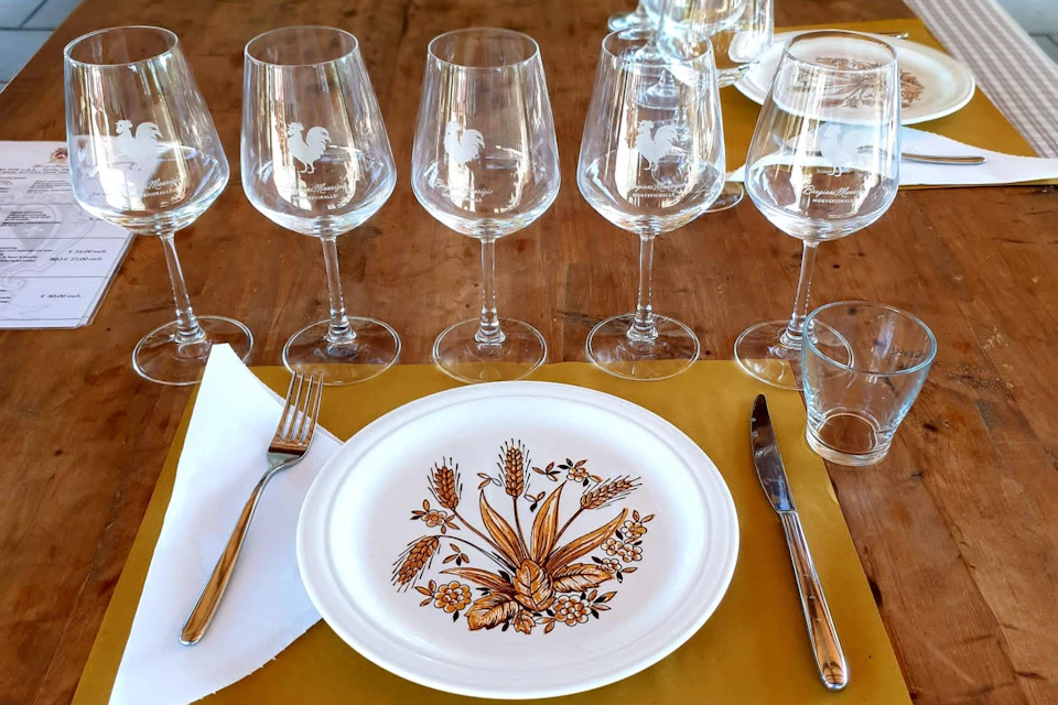 Table set for wine tasting.