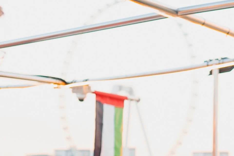 A chef prepares food at an outdoor stall while a customer watches. The scene includes bowls of food and a large Ferris wheel in the background.