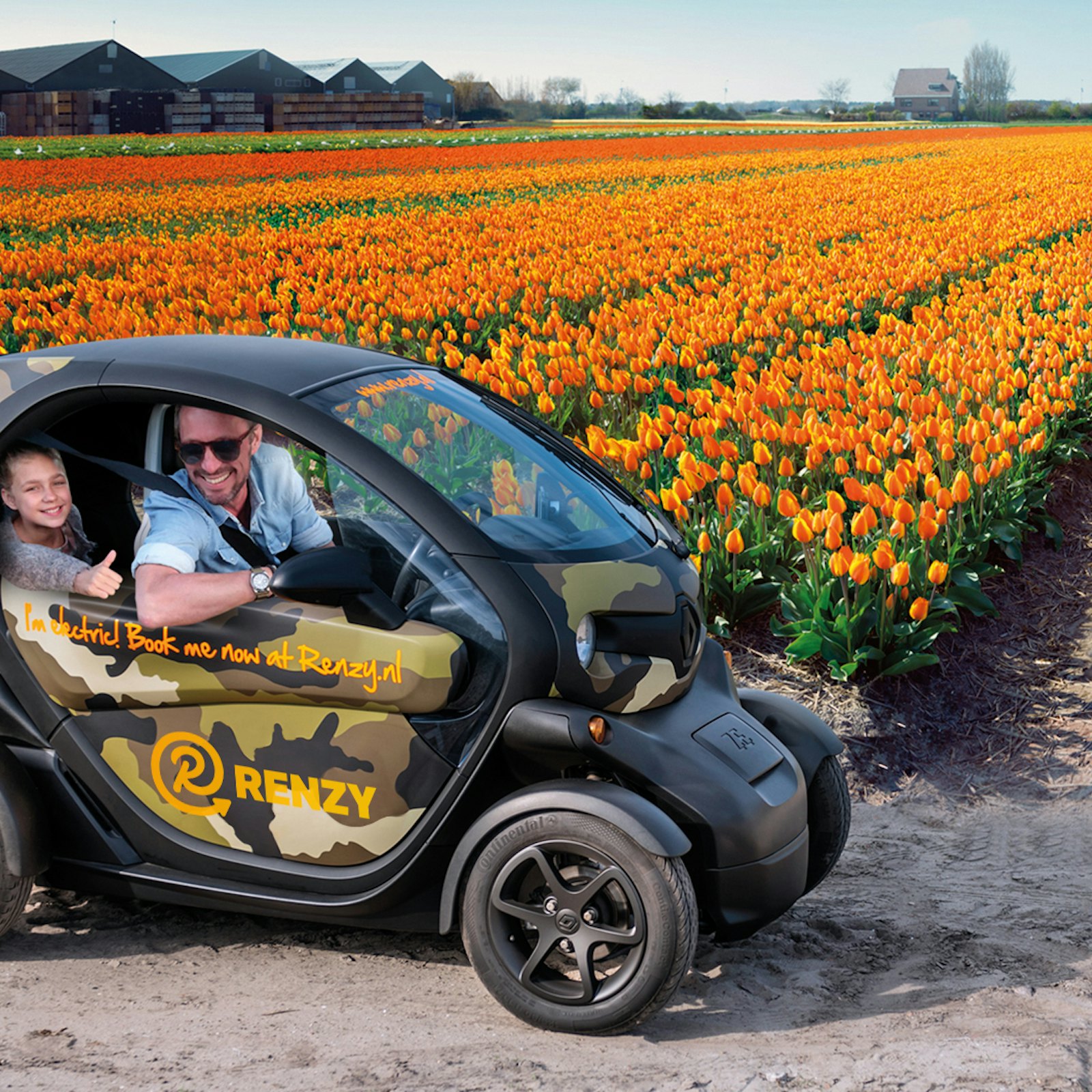 photo of car with flower field