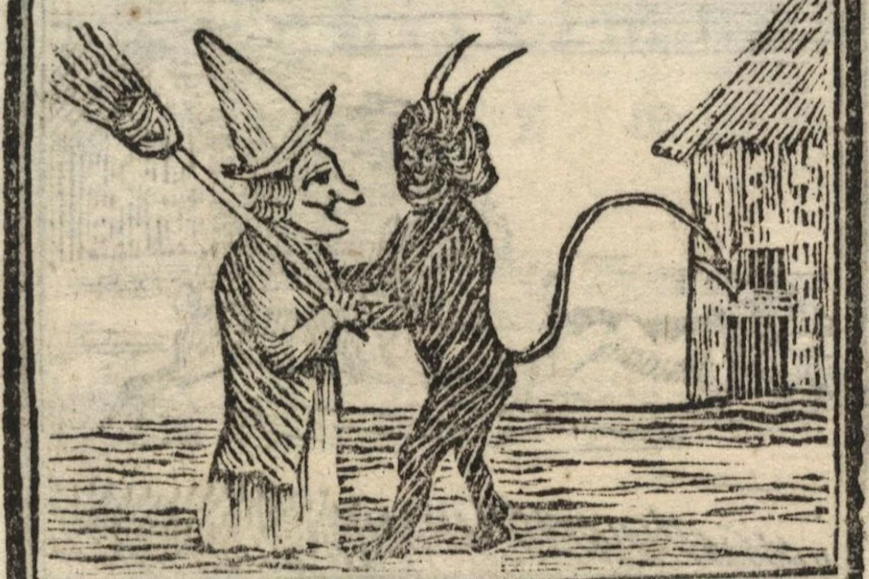 Devil hugging a witch, from "The World turned upside down".