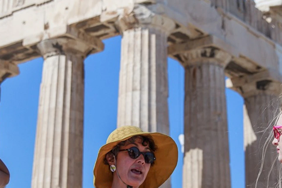 In front of the Parthenon
