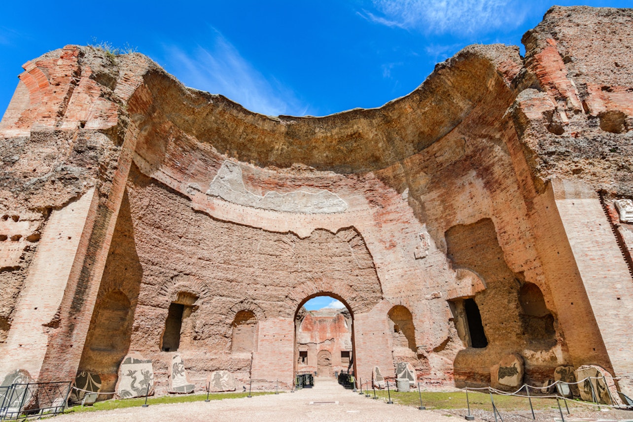 Entrance to Baths of Caracalla with Pemcards Postcard - Accommodations in Rome