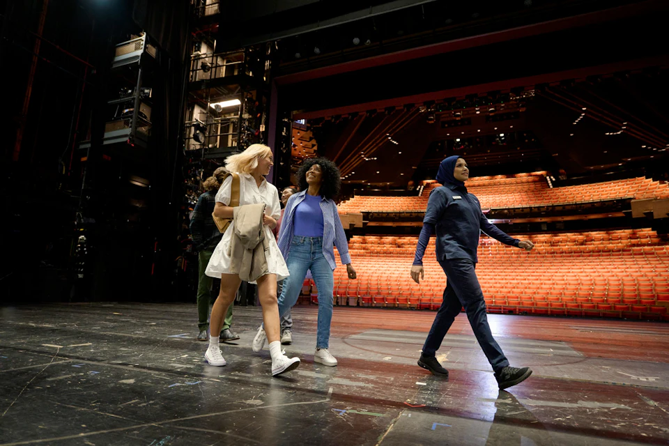 Guests walking across the stage on their Backstage Tour