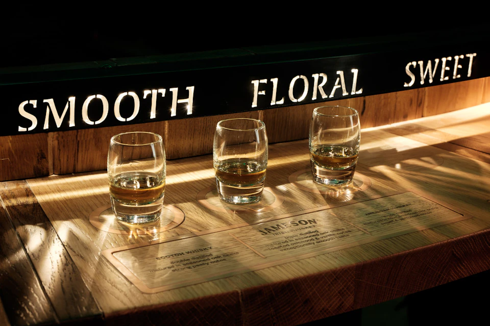 Jameson whiskey samples at Jameson distillery tour