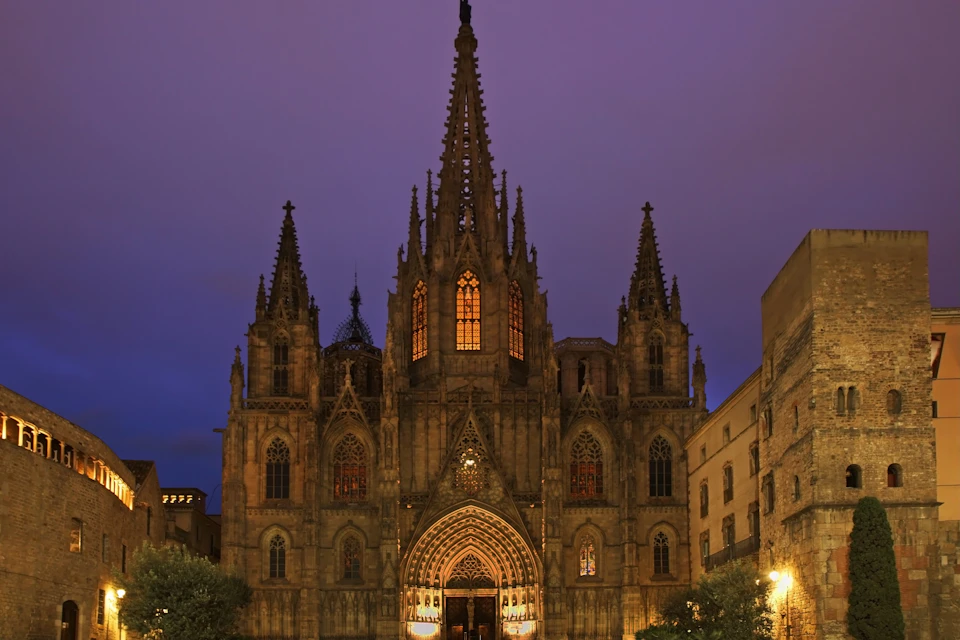Cathedral of Barcelona in the evening
