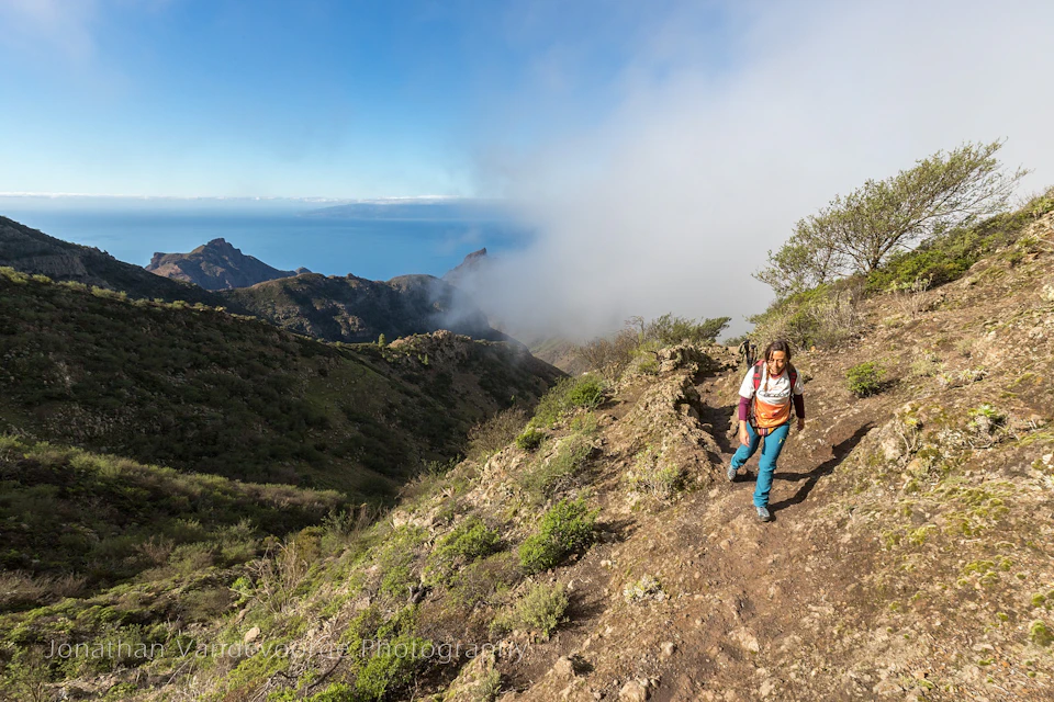 Tourist on the trail of the Teno massif
