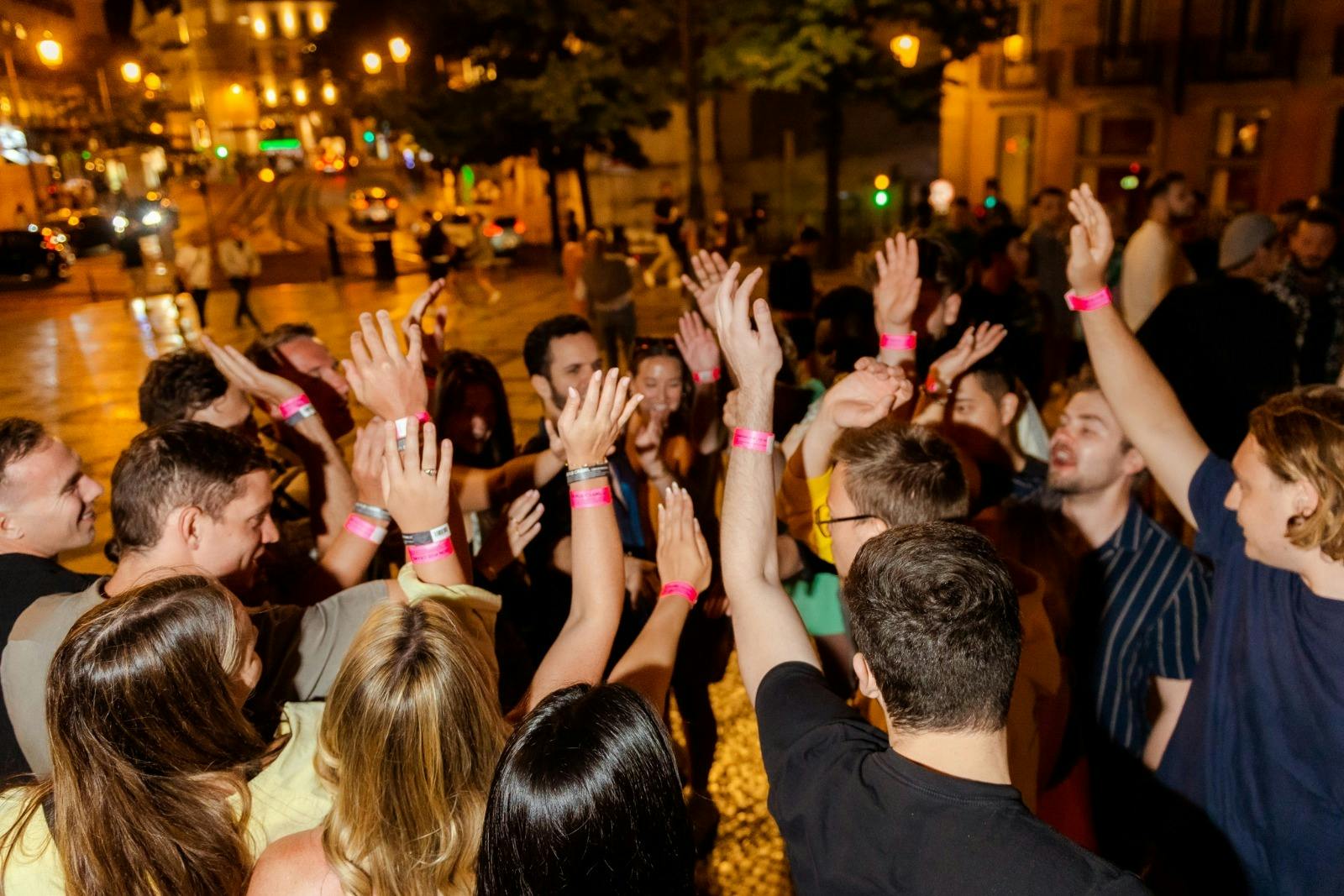 Getting the wrist bands at the meeting point