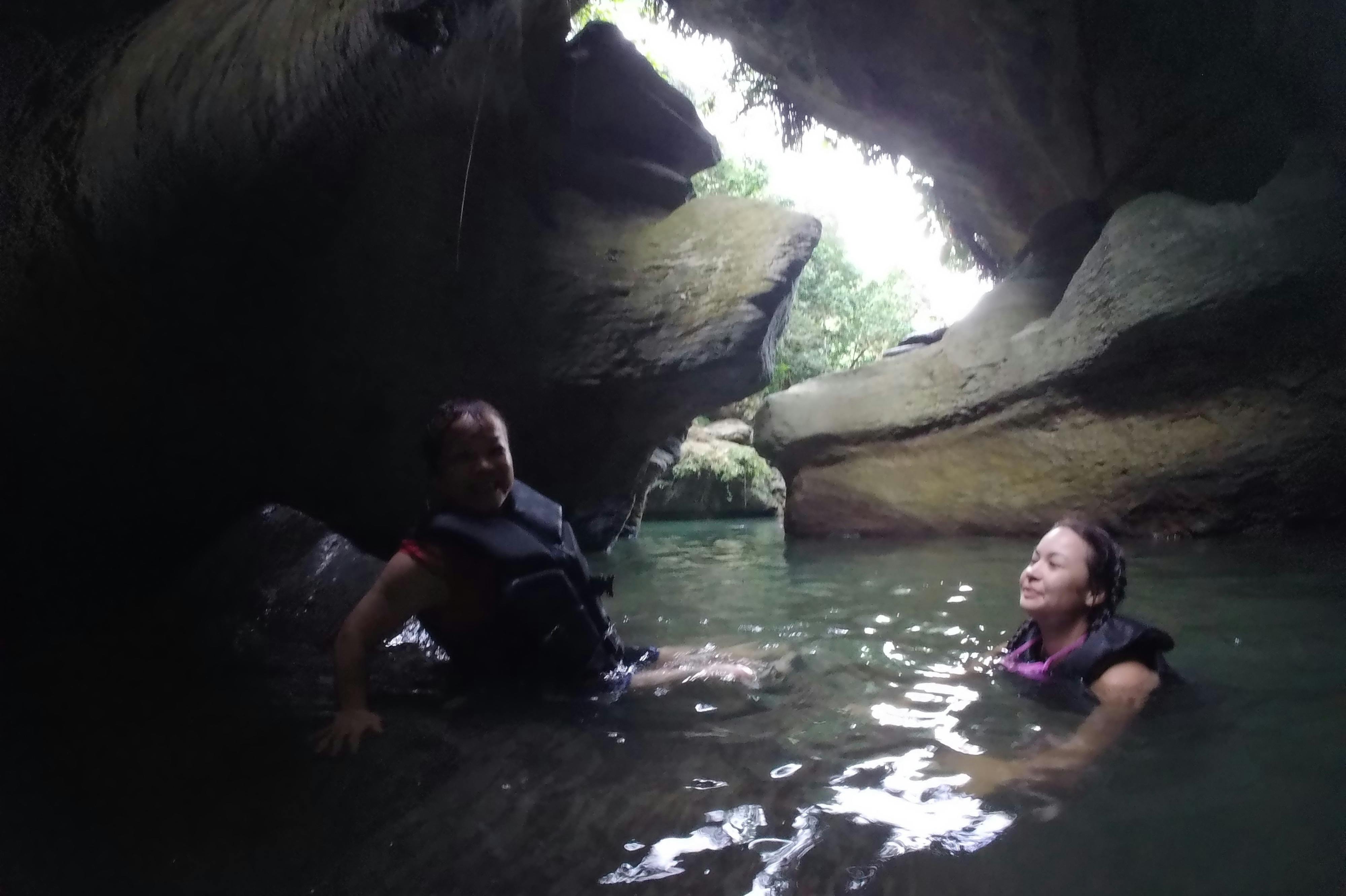 Swimming through cavern