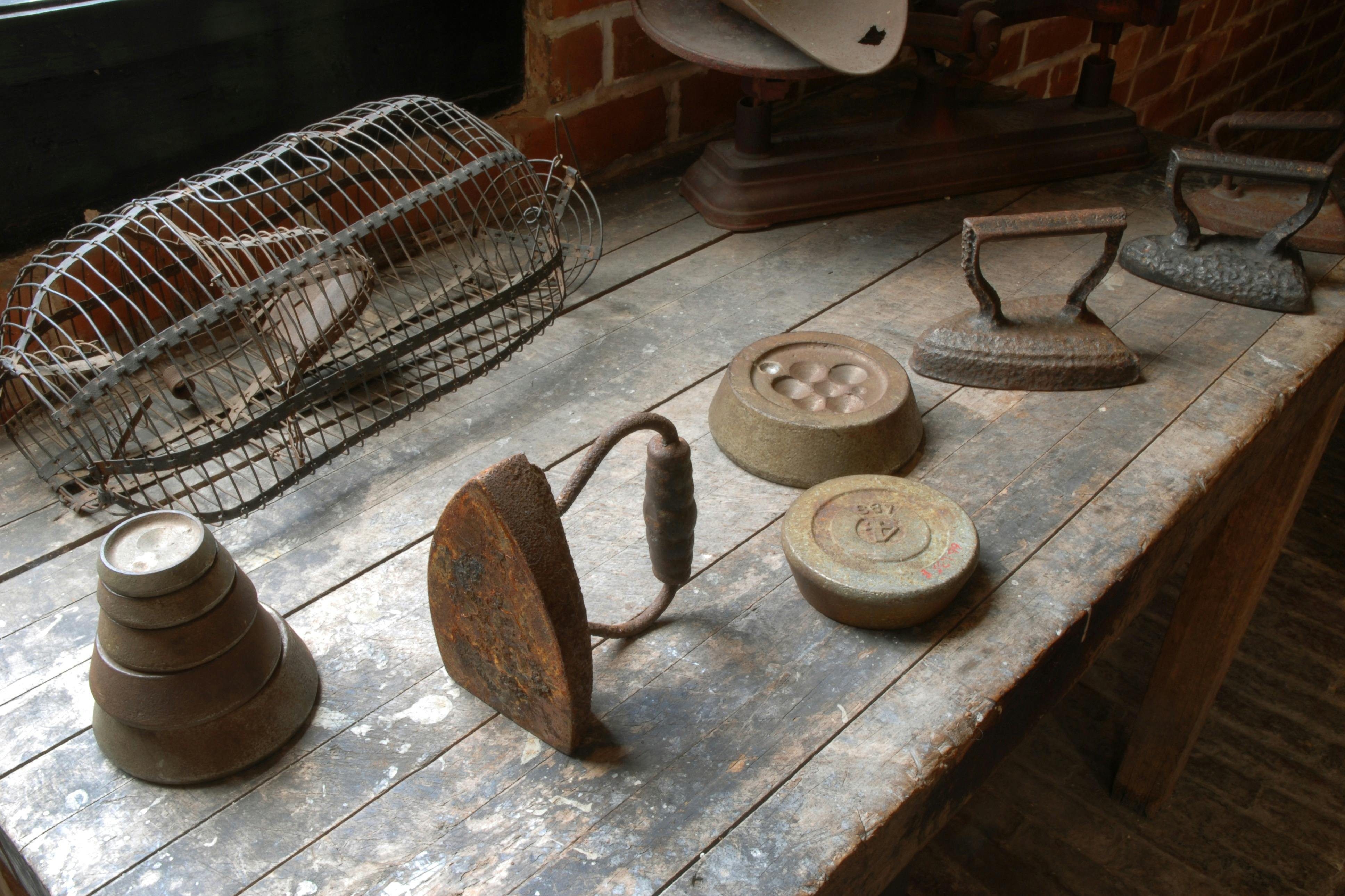 19th century irons and mouse trap