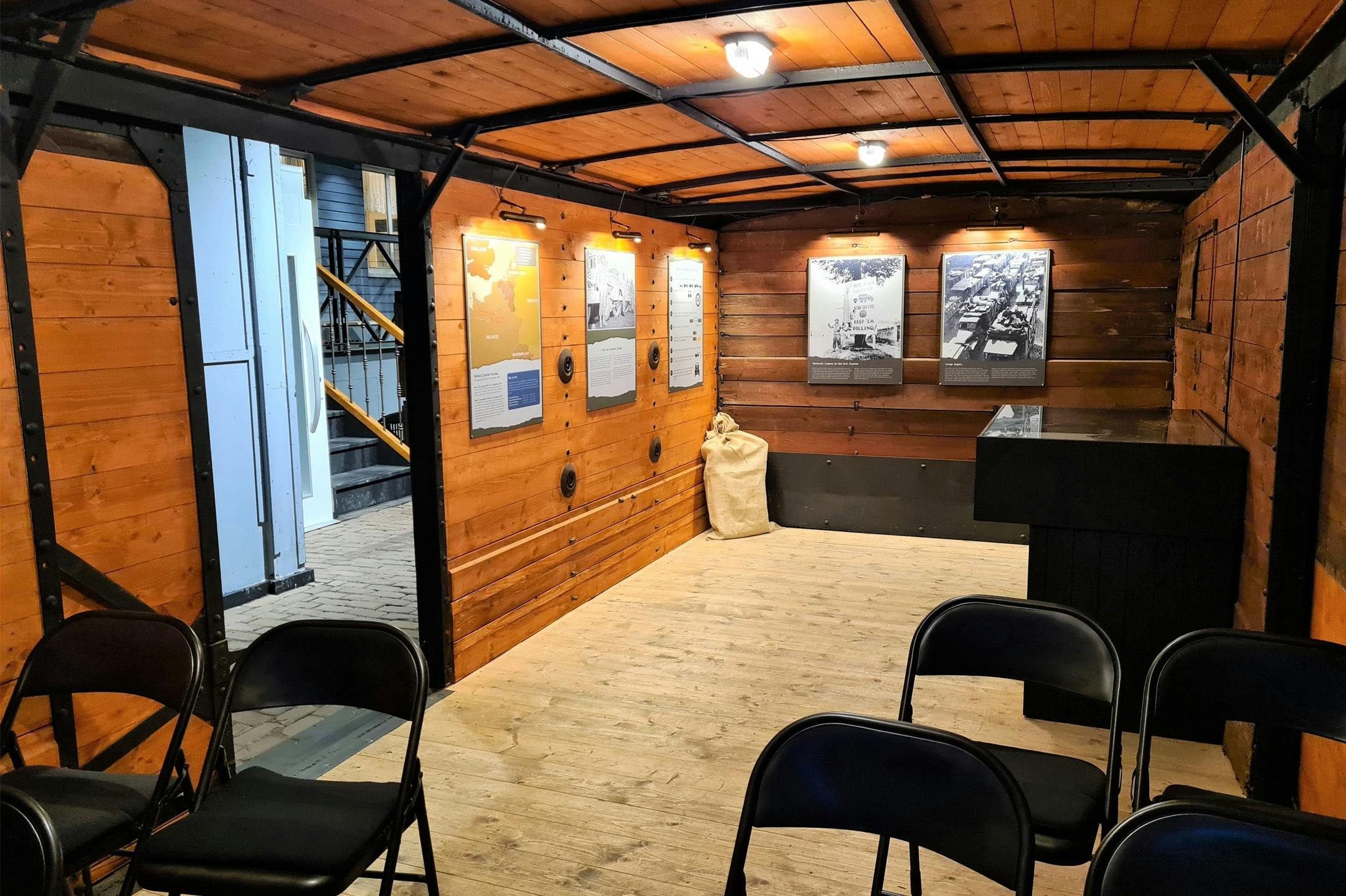 Railway carriage of a train in a museum in the Netherlands for an enjoyable museum visit for tourists, War Museum Medemblik