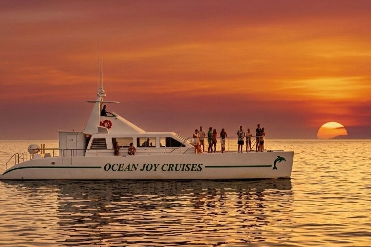 Oahu: Crociera guidata al tramonto con osservazione dei delfini + snorkeling + buffet