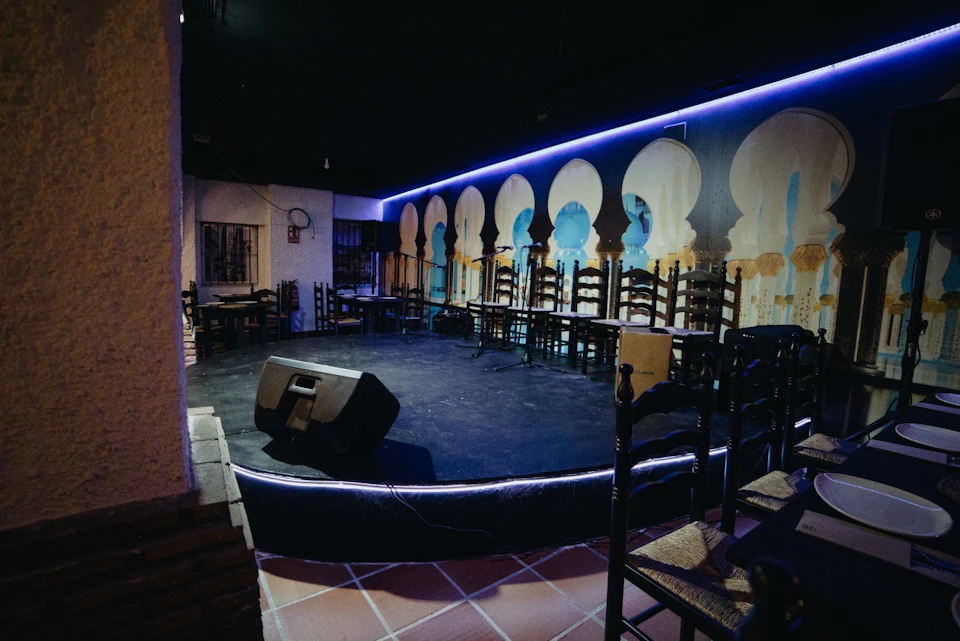 Historical facade, artists, food, main entrance, decoration.
