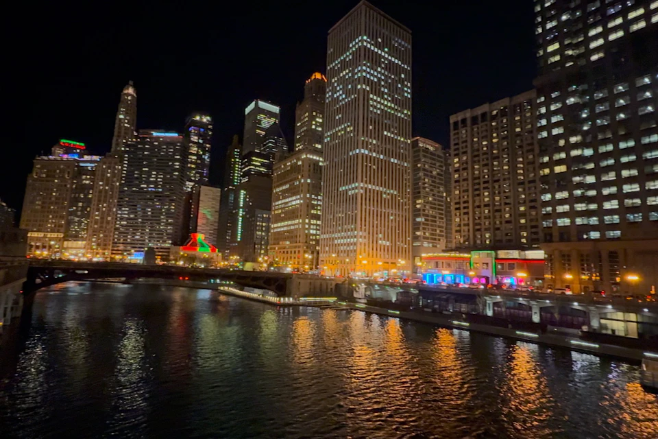 Beautiful View of Chicago Lit Up at Night during the Night Crimes Tour
