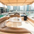 yacht flybridge with speakers and sitting area