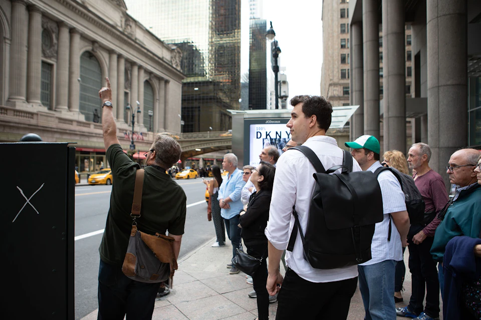 Guests looking at Grand Central's facade from 42nd st