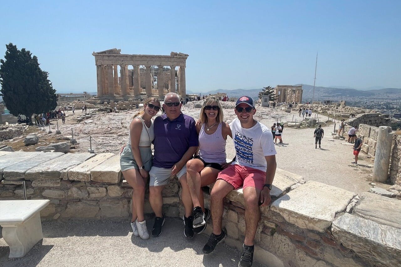 Guests being photographed with the Parthenon in the background