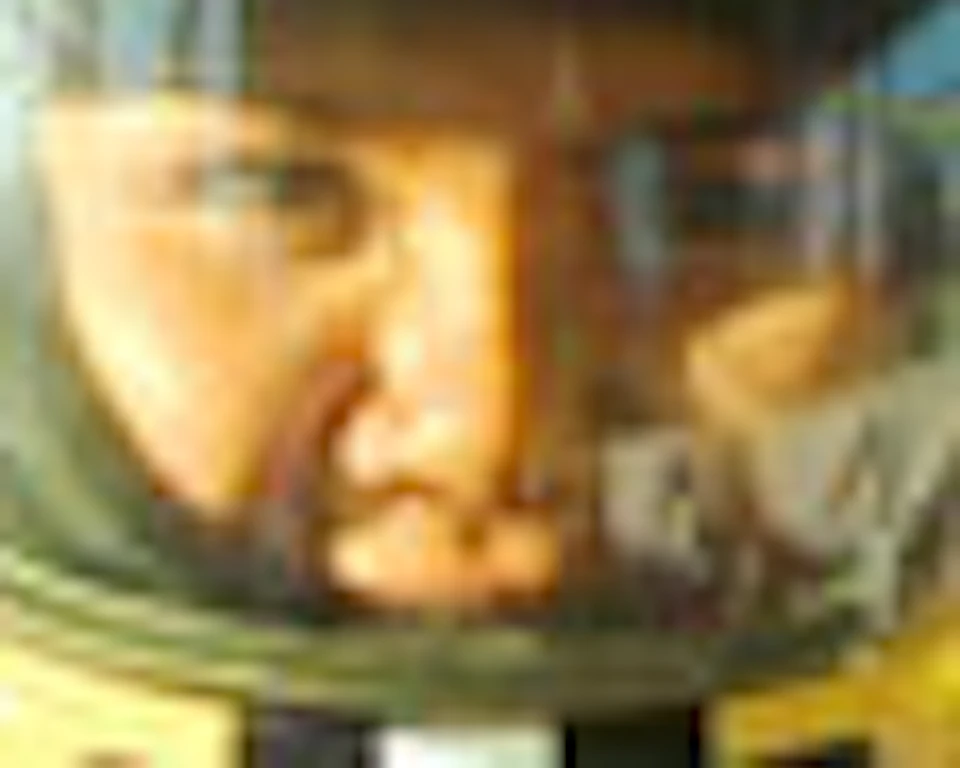 Two people in go-karts, wearing helmets. One gives peace signs. Background has trees, a railing, and part of a building.