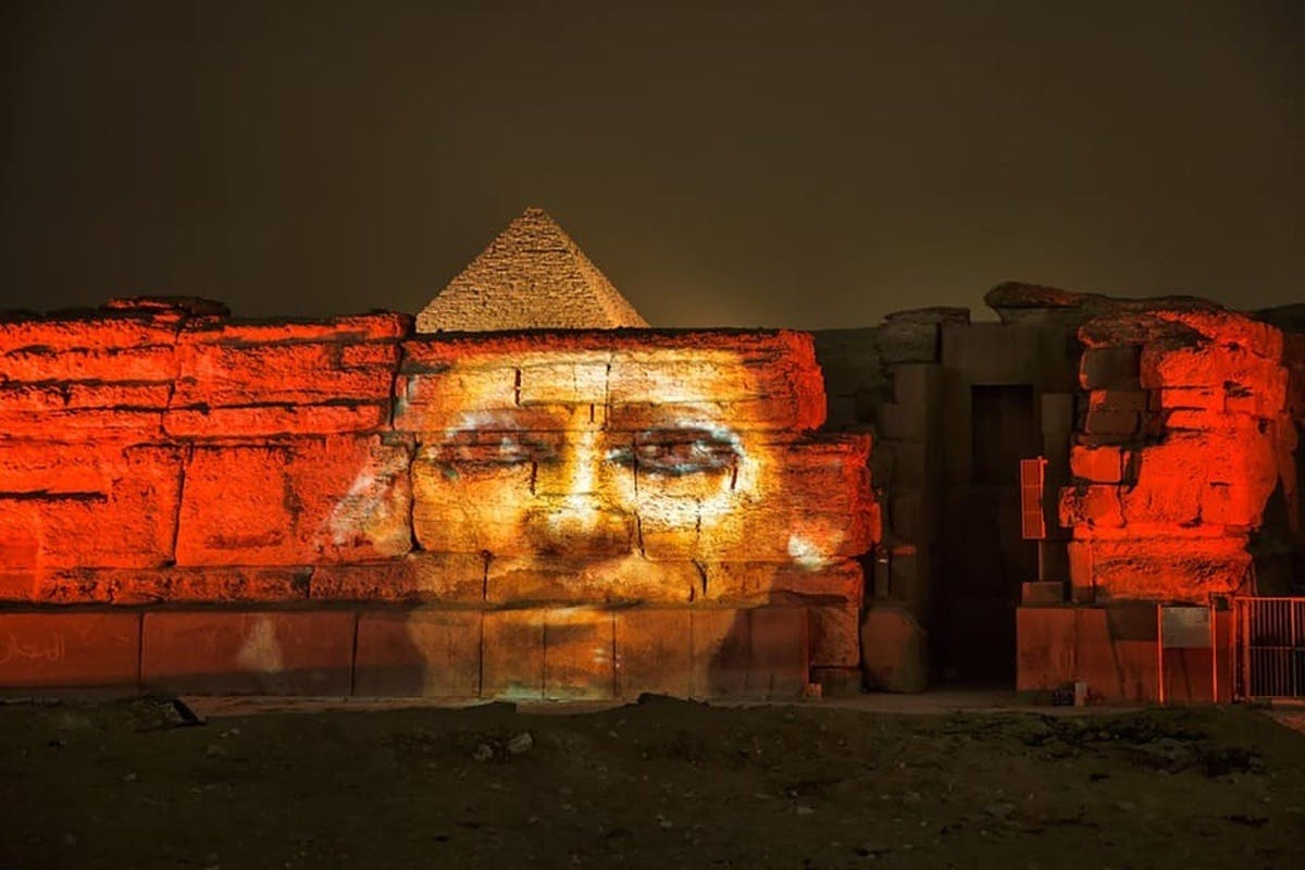 Discover Ancient Egypt’s history and the myth of the Sphinx at the iconic Sound and Light Show by the Giza Pyramids in Cairo.