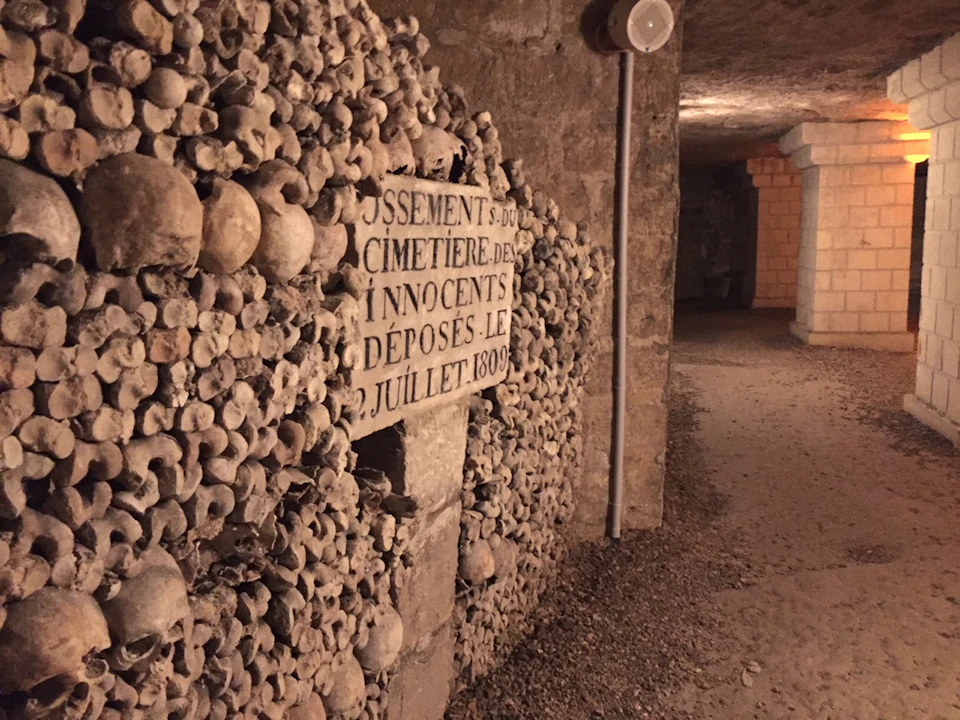 The corridors in the Catacombs of Paris
