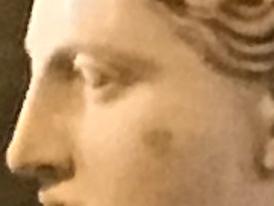 Classical statue of a woman with a deer in a museum hall; people and other statues in the background.