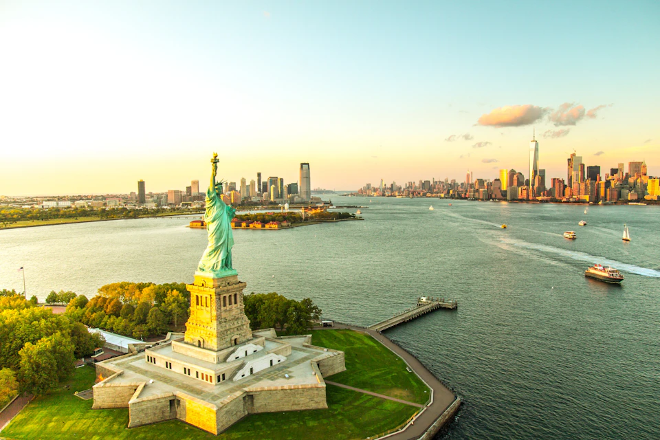 Aerial shot of Statue of Liberty
