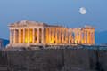Uitzicht op het Parthenon bij nacht