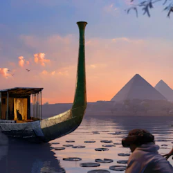 Solar barque, Egypt, virtual reality headset, pyramids, Bastet guide