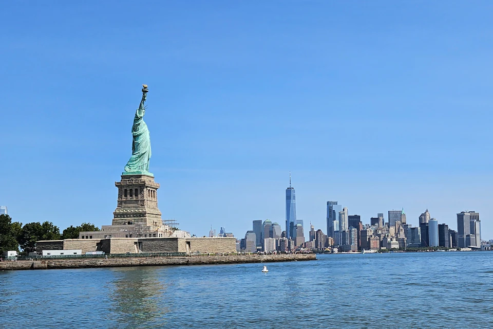 Statue of Liberty from the Ferry, with Manhattan skyline behind