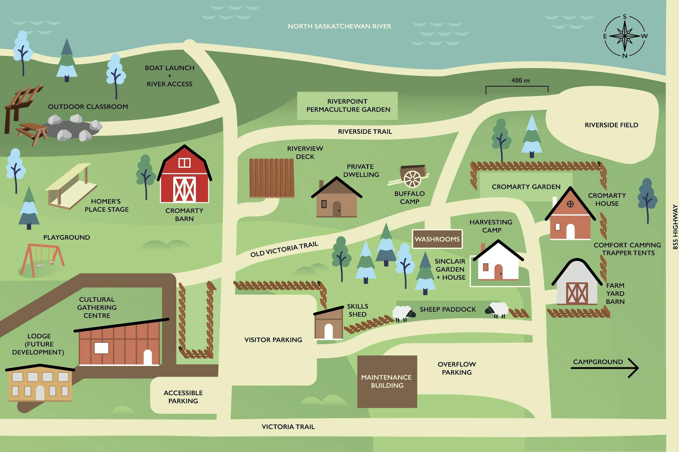 Mapa stránek kulturního centra Métis Crossing